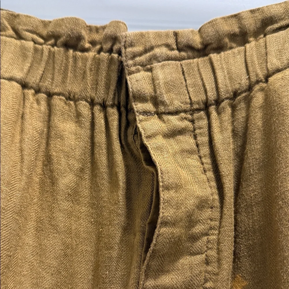 Free People paper bag high waisted Brown Pants 100% linen cuffed hem large - Picture 2 of 12